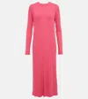 Velvet Ember Ribbed-knit Midi Dress In Hot Pink