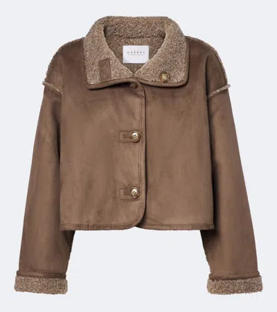 Velvet Esme Teddy-lined Cropped Jacket In Brown