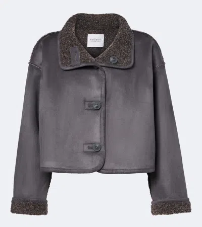 Velvet Esme Teddy-lined Cropped Jacket In Gray