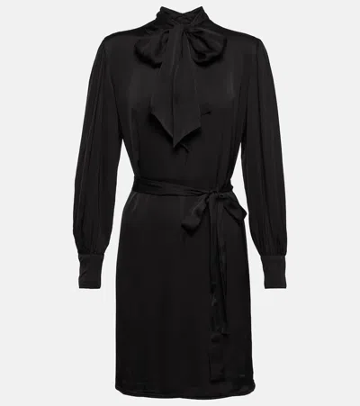 Velvet Evelyn Satin Shirt Mini Dress In Black