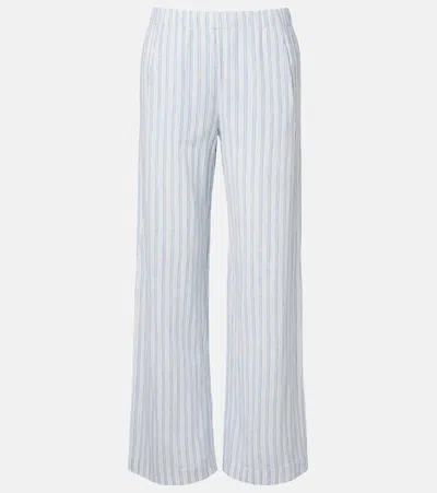 Velvet Evony Striped Cotton And Linen Wide-leg Pants In Blue
