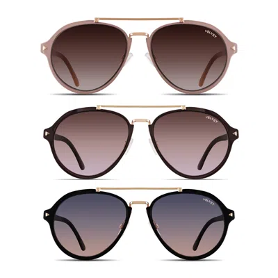Velvet Eyewear Women's Black / Pink / Brown Aviator Medium Sunglass Style Box