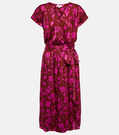 Velvet Floral Midi Dress In Red Pink Floral