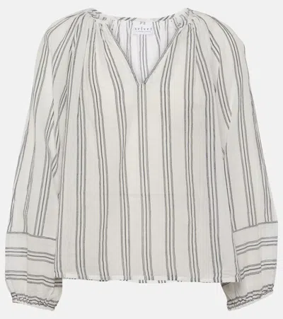 Velvet Gianna Embroidered Striped Cotton Top In Multicoloured
