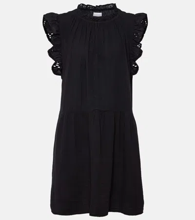 Velvet Grace Lace-trimmed Cotton Minidress In Black