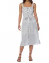 Velvet Heart Amber Linen Dress In Navy Stripe In White
