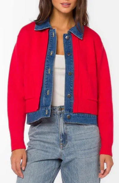 Velvet Heart Amerie Cardigan With Denim Trim In Purple
