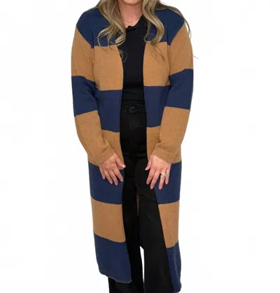 Velvet Heart Amina 3/4 Sleeves Stripe Cardigan In Navy/brown Stripe