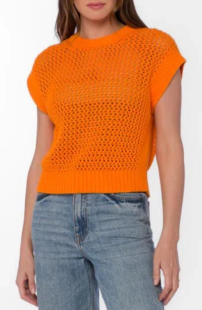 Velvet Heart Arlo Open Stitch Short Sleeve Sweater In Orange
