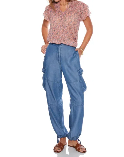 Velvet Heart Baylor Soft Denim Midrise Cargo Pant In Calvary Blue In Animal Print
