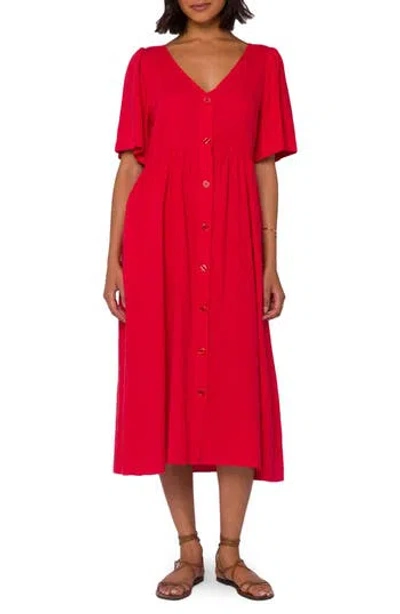 Velvet Heart Buttoned Linen Blend Midi Dress