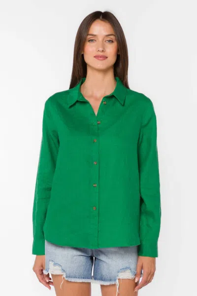 Velvet Heart Carmine Linen Long Sleeve Linen Top In Green Foliage