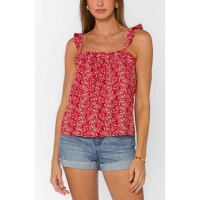 Velvet Heart Carolyn Floral Ruffle Linen Blend Camisole In Red