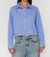 Velvet Heart Cropped Button Up Shirt With Rhinestone In Frazer Blue Stripe In Blue