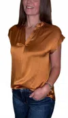 Velvet Heart Cuffed Short Sleeve Blouse In Bronze In Brown