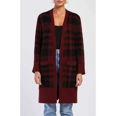 Velvet Heart Delaine Plaid Mid Length Cardigan In Burgundy