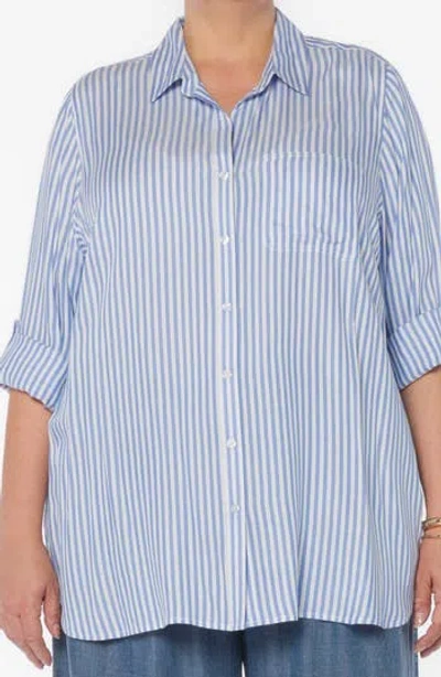 Velvet Heart Elisa Tab Sleeve Button-up Shirt In Blue