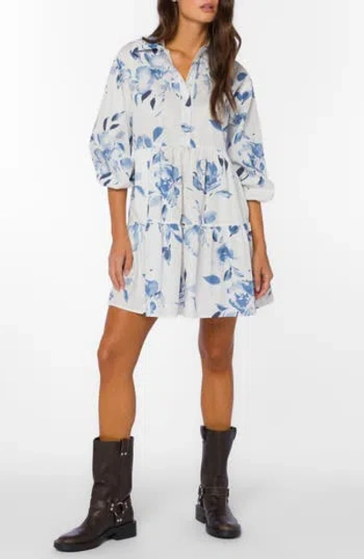 Velvet Heart Floral Balloon Sleeve Cotton Tiered Shirtdress In Brown