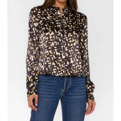 Velvet Heart Holden Long Sleeve Front Button Blouse In Black Abstract Geo In Multi