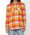 Velvet Heart Michelle Button Down Plaid Shirt In Orange