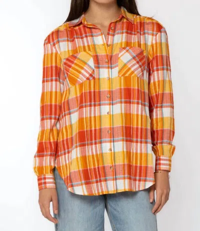 Velvet Heart Michelle Button Down Plaid Shirt In Orange