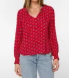 Velvet Heart Penny Top In Abstract Red Leaf