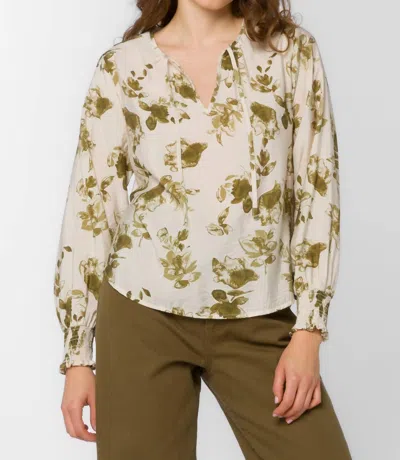 Velvet Heart Penny V Neck Floral Top In Olive Shrub In Neutral