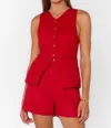 Velvet Heart Pisces Button Front Vest In Salsa Red In Red