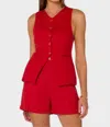 Velvet Heart Pisces Button Front Vest In Salsa Red In Red