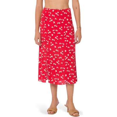 Velvet Heart Pull-on Floral Midi Skirt In Red