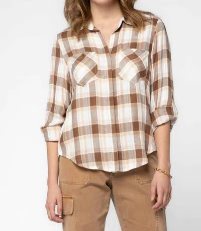 Velvet Heart Riley Plaid Button Down Shirt In Brown