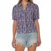 Velvet Heart Selena Short Sleeve Top In Navy Striped Geo In Blue