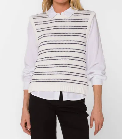 Velvet Heart Selene Sweater Vest Top In White/ Navy Stripe In Multi