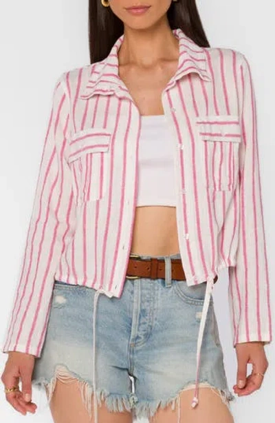 Velvet Heart Seren Crop Utility Linen Blend Jacket In Fuchsia Stripe