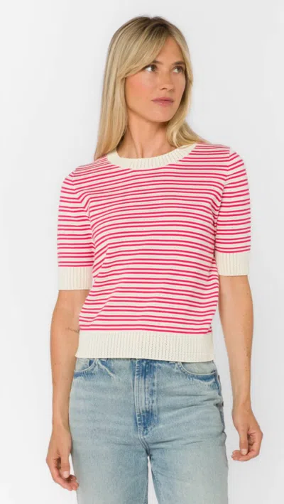 Velvet Heart Short Sleeve Crewneck Sweater In Pink Stripe In Blue