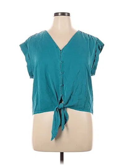Pre-owned Velvet Heart Short Sleeve Top Teal Keyhole Neckline Tops In Blue