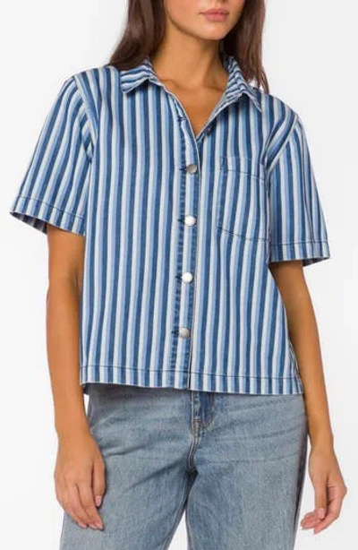 Velvet Heart Slater Stripe Cotton Denim Button-up Shirt In Blue