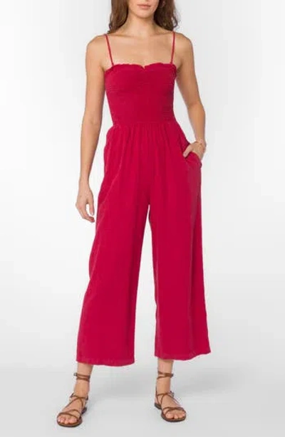 Velvet Heart Smocked Ankle Crop Jumpsuit In White