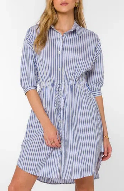 Velvet Heart Stripe Drawstring Waist Shirtdress In Blue