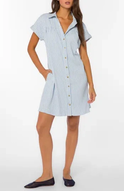 Velvet Heart Stripe Short Sleeve Seersucker Mini Shirtdress In Blue