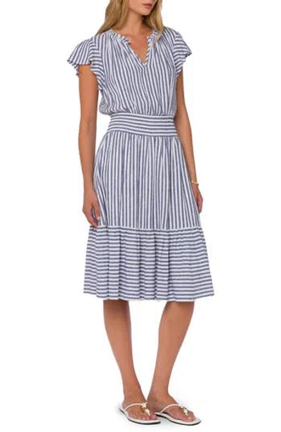 Velvet Heart Stripe V-neck Ruffle Hem Midi Dress