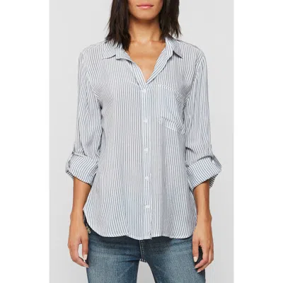 Velvet Heart Striped Hi-lo Button Down Shirt In Blue