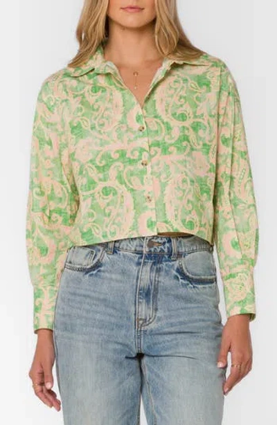 Velvet Heart Summerlyn Drop Shoulder Boxy Crop Cotton Button-up Shirt In Green