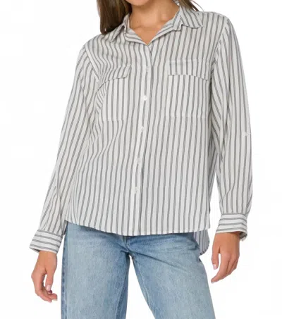 Velvet Heart Talma Button Down Top In Indigo Stripe In Gray