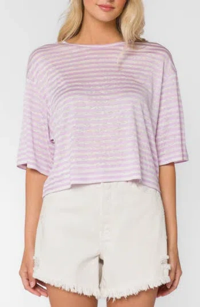 Velvet Heart Teller Drop Shoulder Linen Blend T-shirt In Periwinkle Stripe