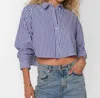 Velvet Heart Trinity Cropped Shirt In Iced Blue Stripe