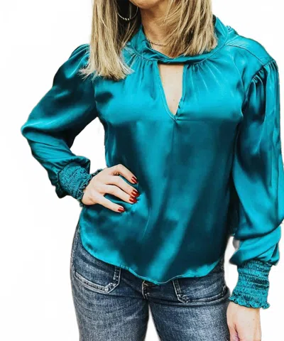 Velvet Heart Twist Neck Long Sleeve Blouse In Teal In Blue