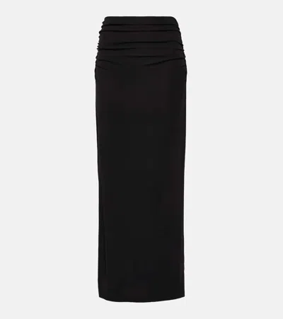 Velvet Hilton Ruched Jersey Midi Skirt In Black