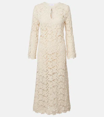 Velvet Jovie Guipure Lace Cotton-blend Midi Dress In Neutral
