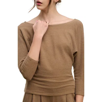 Velvet Kashmir Boatneck Knit Top In Brown